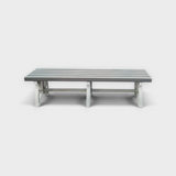 Tali Sport plastic locker room bench with a grey PVC seat and white ABS legs, ideal for wet environments. 