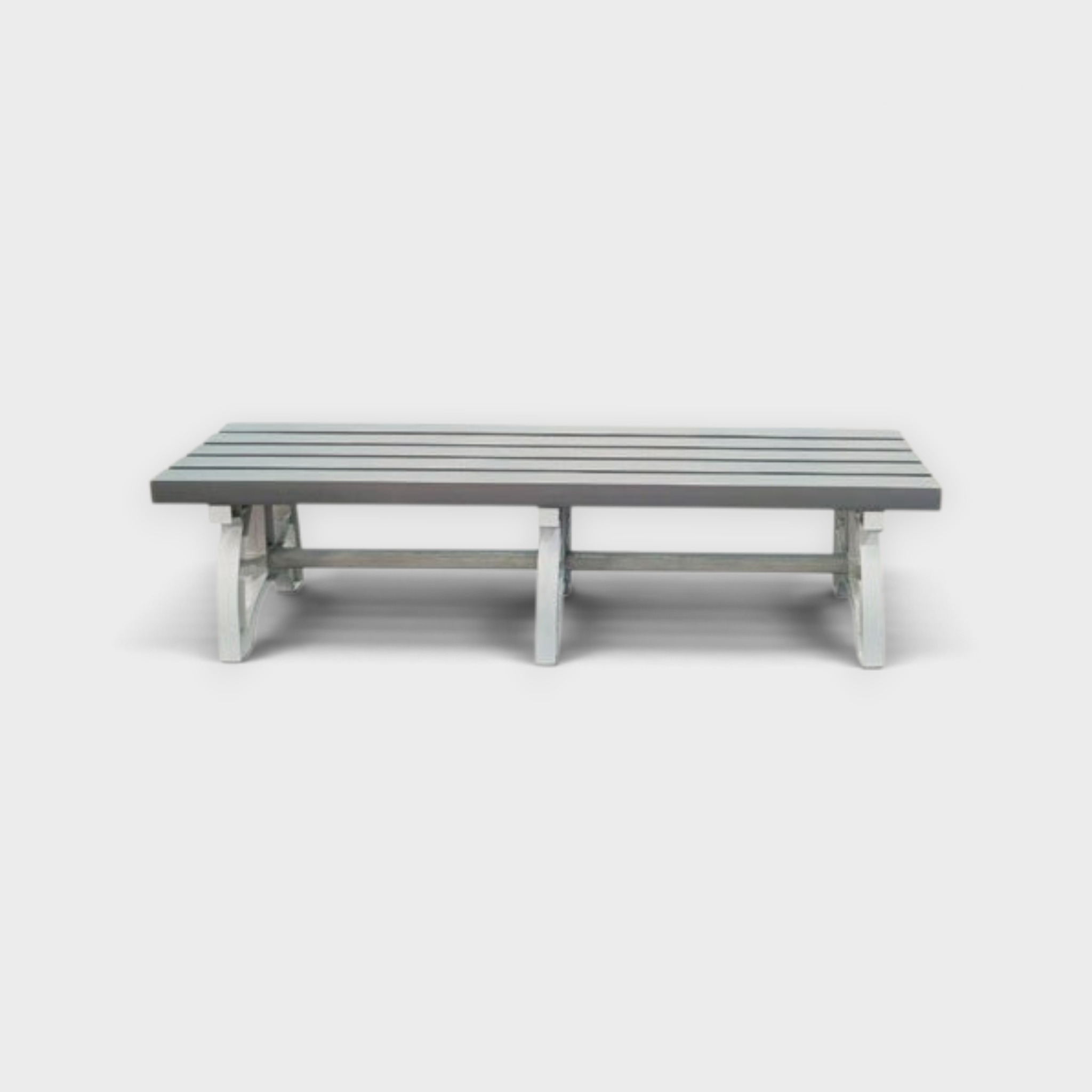 Tali Sport plastic locker room bench with a grey PVC seat and white ABS legs, ideal for wet environments.-1/7 