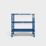 Tali Sport blue PVC storage shelf with three tiers, designed for wet environments like swimming pools and lockers. 