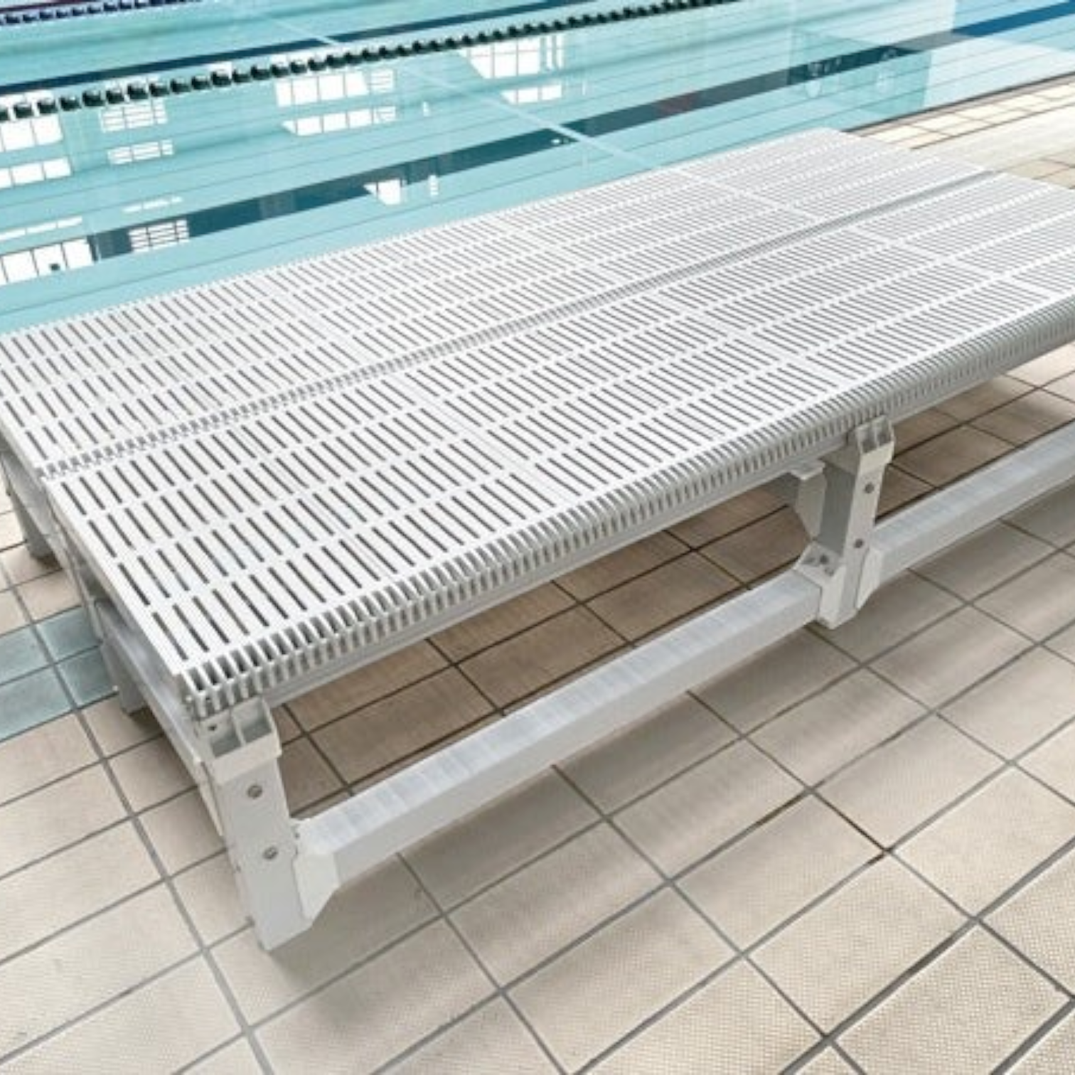Tali Sport white foldable swimming pool platform with a slatted surface for water flow, used for swim training.-3/7 