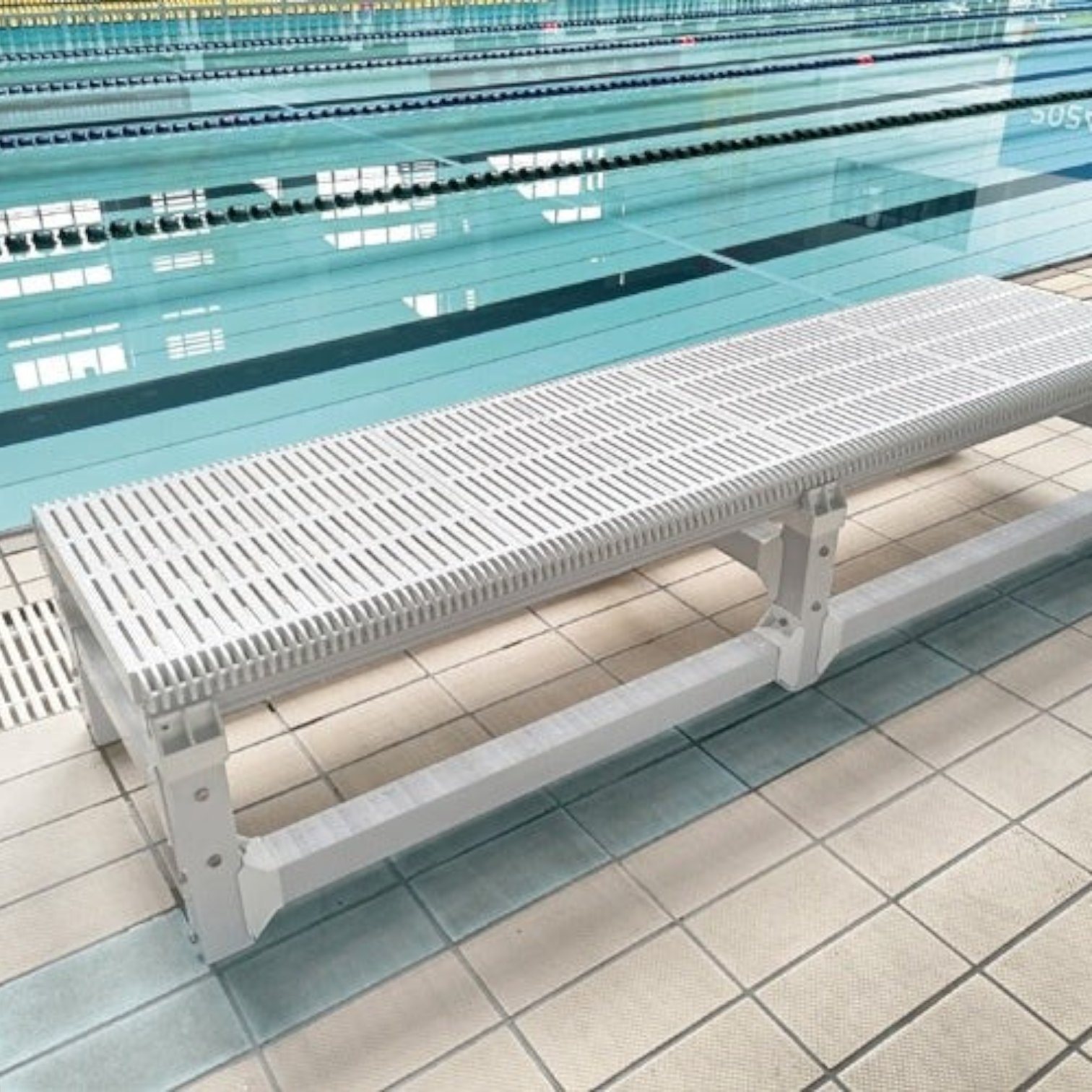 Tali Sport white foldable swimming pool teaching platform with a slatted surface for water flow on a pool deck-4/7 