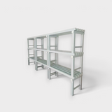 Tali Sport white PVC storage shelving unit with three tiers, designed for wet environments like pools and locker rooms. 