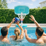 מתקן ספורט 2-ב-1!  סל כדורסל ורשת כדורעף לבריכה 