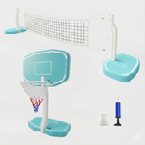 מתקן ספורט 2-ב-1!  סל כדורסל ורשת כדורעף לבריכה 